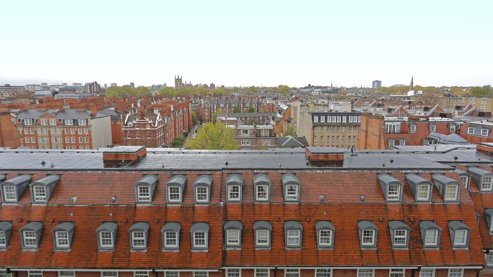 Rooftops and chimney stacks across a town